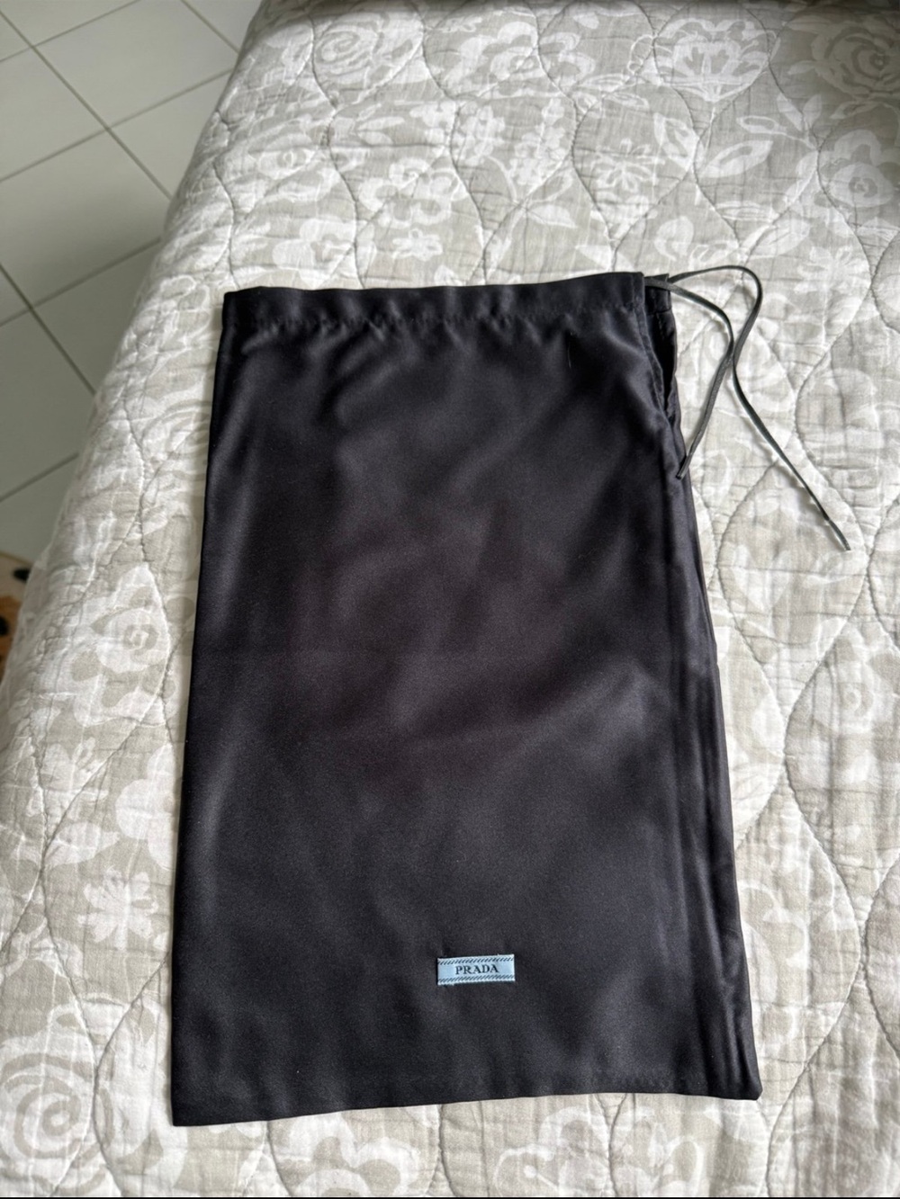 Prada Black Satin Drawstring Pouch with Label